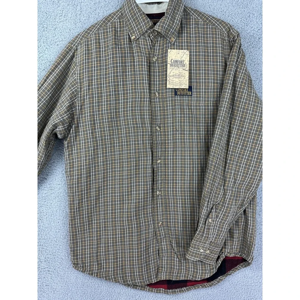 Comfort Outfitter Shirt Mens Small Brown Plaid Flannel Lined Button Up Workwear